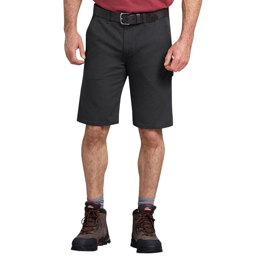 Dickies FLEX regular fit 11 inch duck carpenter short in stonewashed black, front view