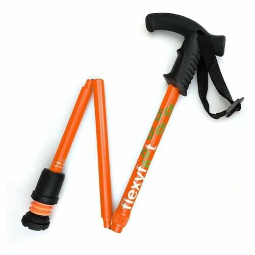 Full view of Flexyfoot Premium Derby Handle Walking Stick walking stick on a plain background, showing its handle, shaft and ferrule.