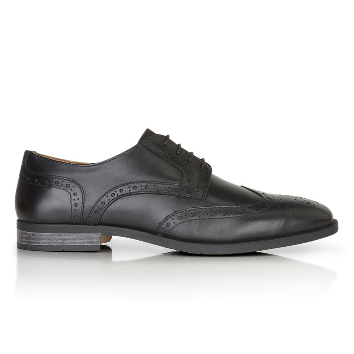 Flint Leather Brouge Derby Shoes  - Black