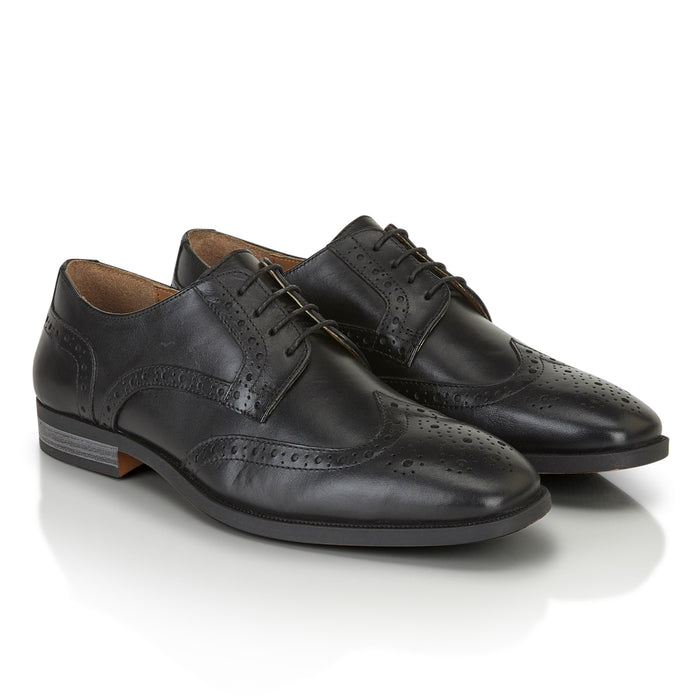 Flint Leather Brouge Derby Shoes  - Black