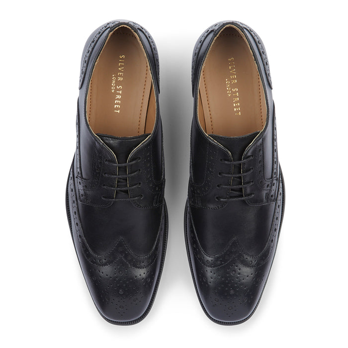 Flint Leather Brouge Derby Shoes  - Black