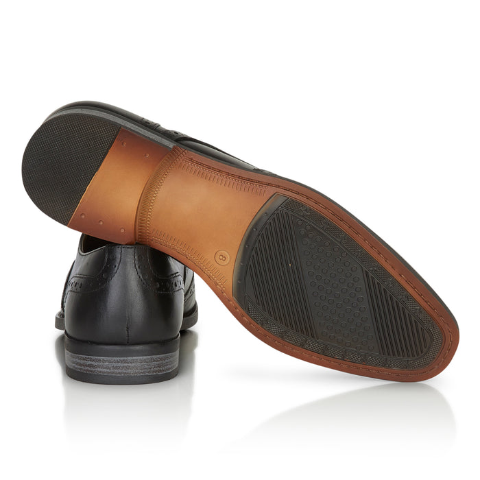 Flint Leather Brouge Derby Shoes  - Black