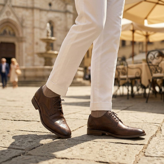 Flint Leather Brouge Derby Shoes  - Brown