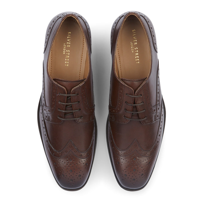 Flint Leather Brouge Derby Shoes  - Brown