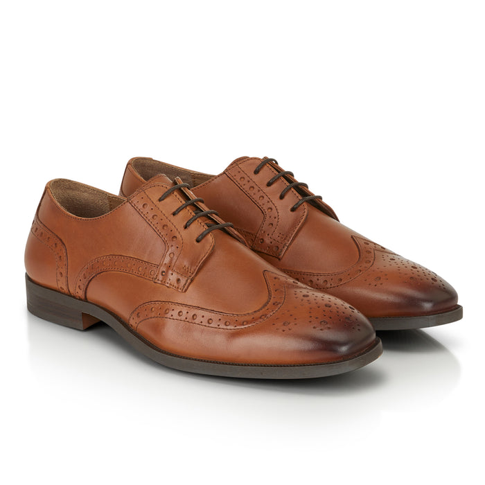 Flint Leather Brouge Derby Shoes  - Tan