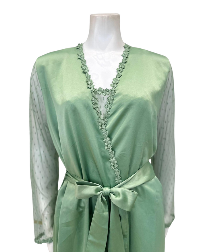 Flora Nikrooz 8060+8061 Forest Green Showstopper Chemise & Robe Set Myselflingerie.com