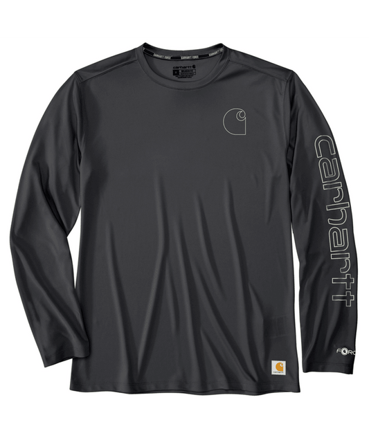 Carhartt Force Sun Defender lightweight long-sleeve logo graphic tee in steel with UPF sun protection
