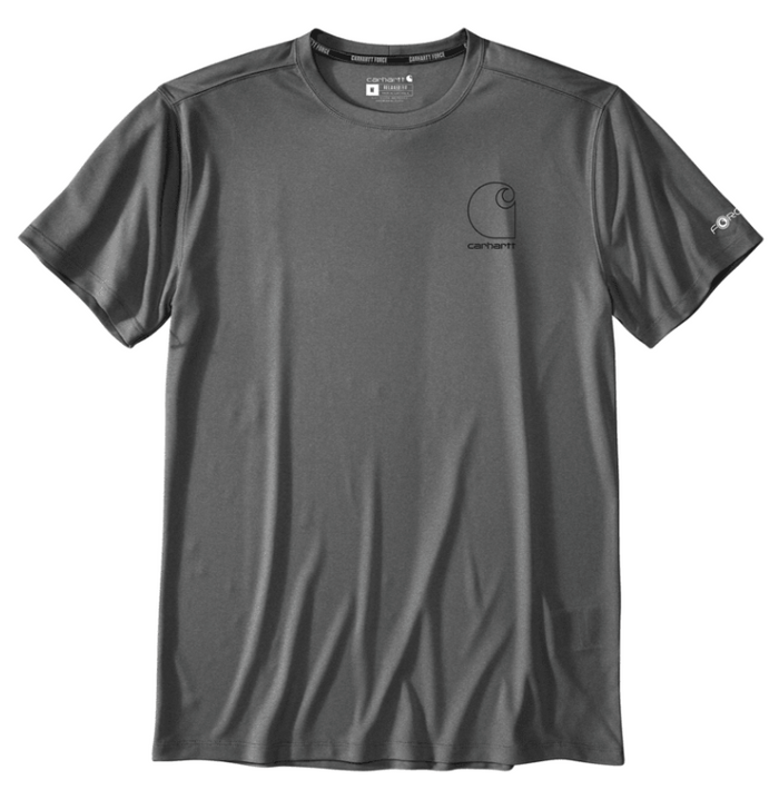 Carhartt Force Sun Defender lightweight short-sleeve logo graphic t-shirt in steel heather with sun protection, available in big and tall sizes