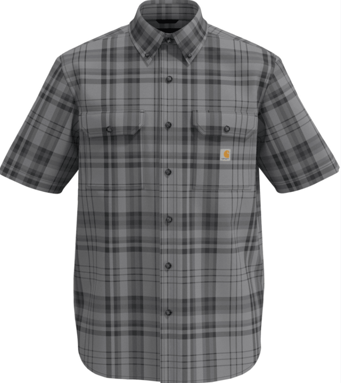 Carhartt Fort loose fit short-sleeve plaid shirt in Carhartt gray, available in big and tall sizes