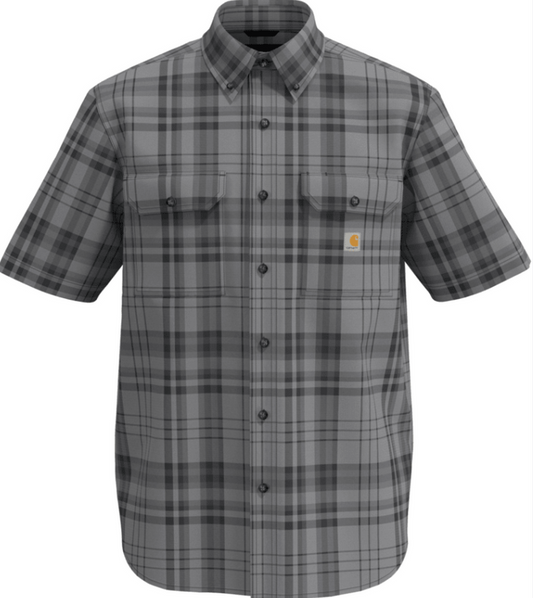 Carhartt Fort loose fit short-sleeve plaid shirt in Carhartt gray, available in big and tall sizes