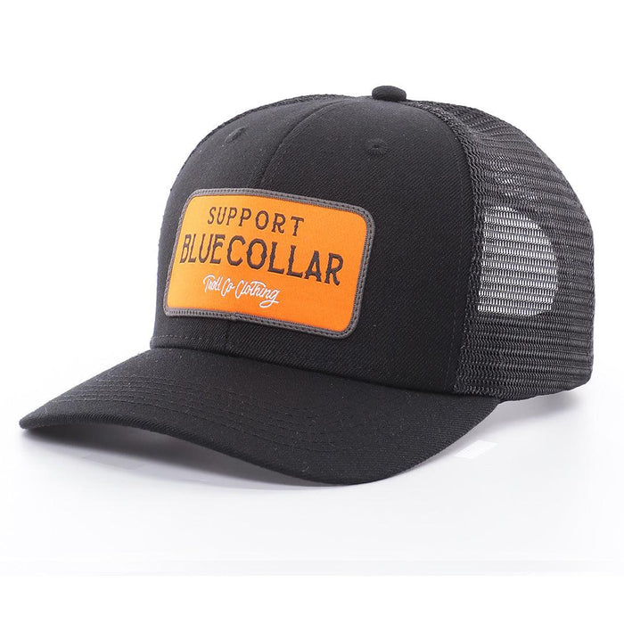 Troll Co. Fortify meshback hat in black and orange, front view