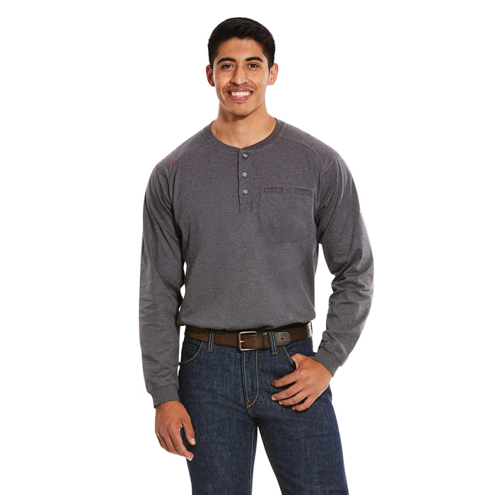 Ariat FR Air flame resistant long sleeve henley in charcoal, big and tall sizes available