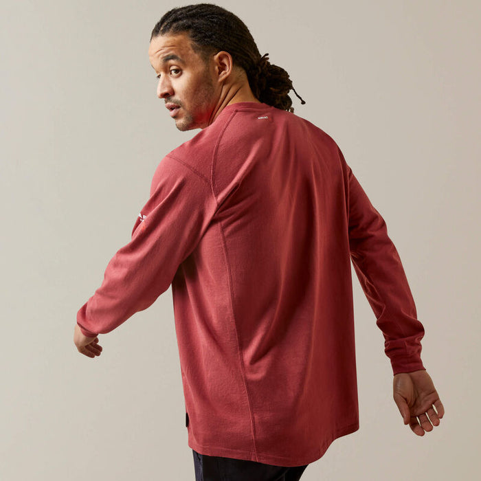 Ariat FR Air flame resistant long sleeve henley in brick red, back view