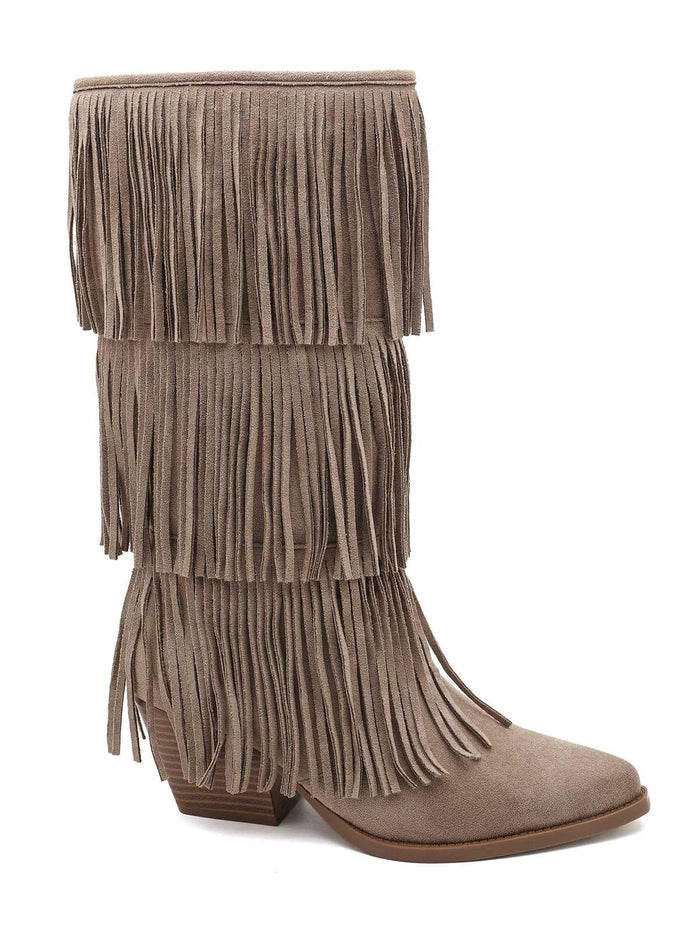 "Frankie" fringe boots taupe