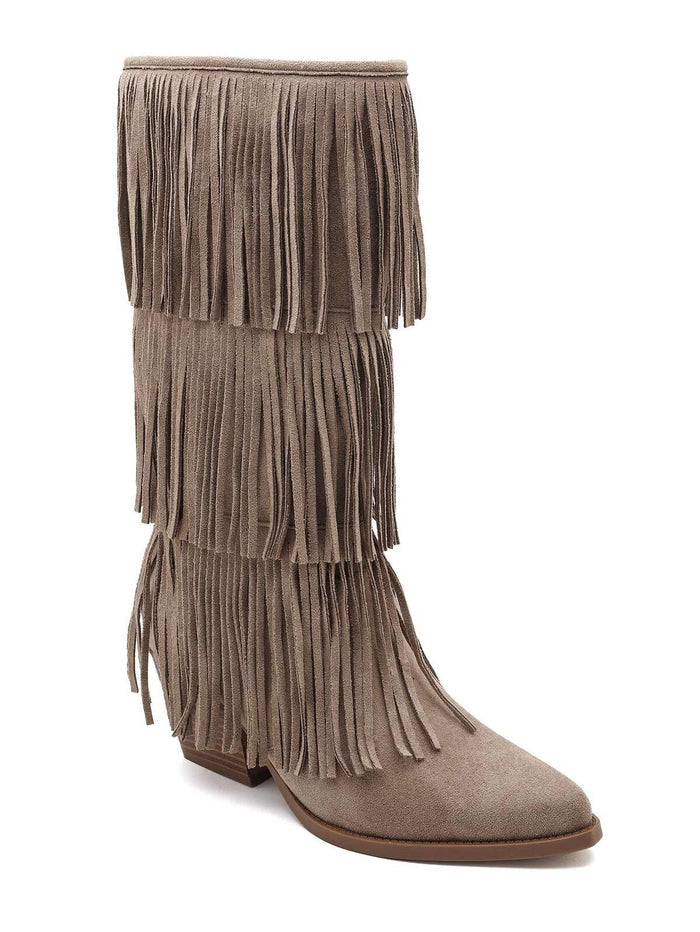"Frankie" fringe boots taupe
