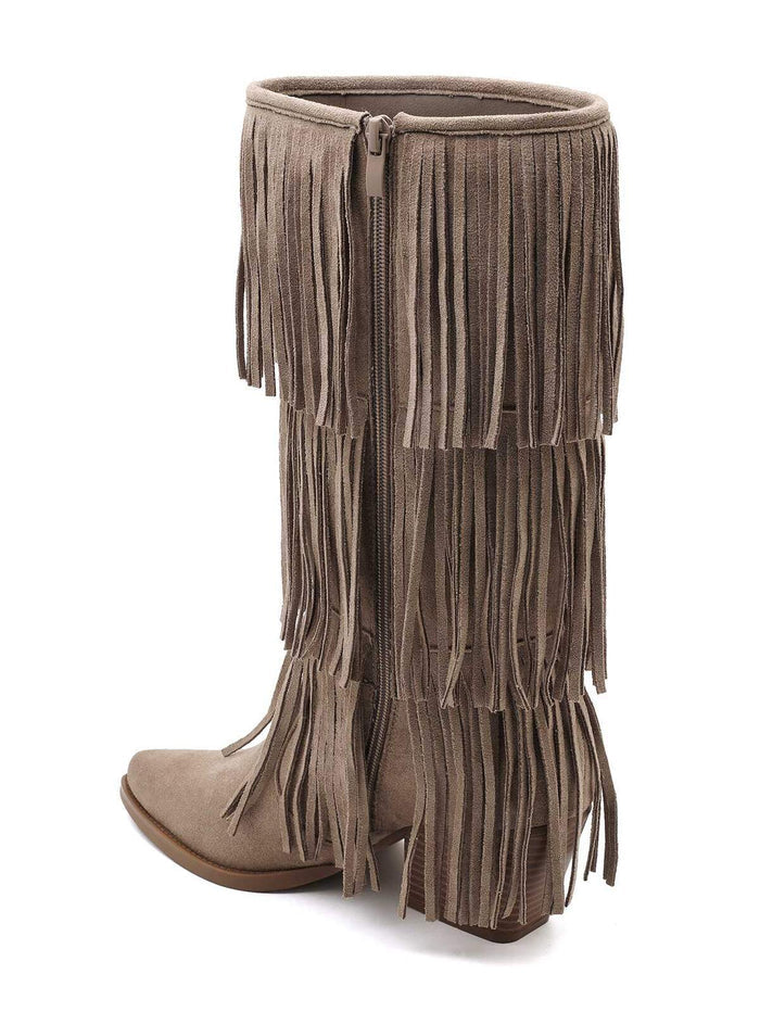 "Frankie" fringe boots taupe