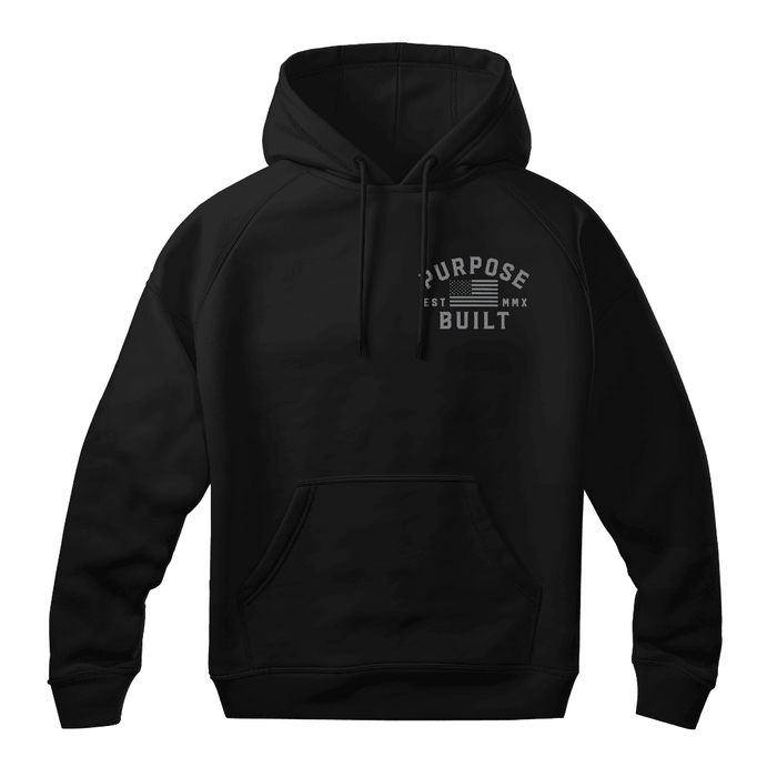 Purpose-Built Freedom pullover hoodie in black, front view