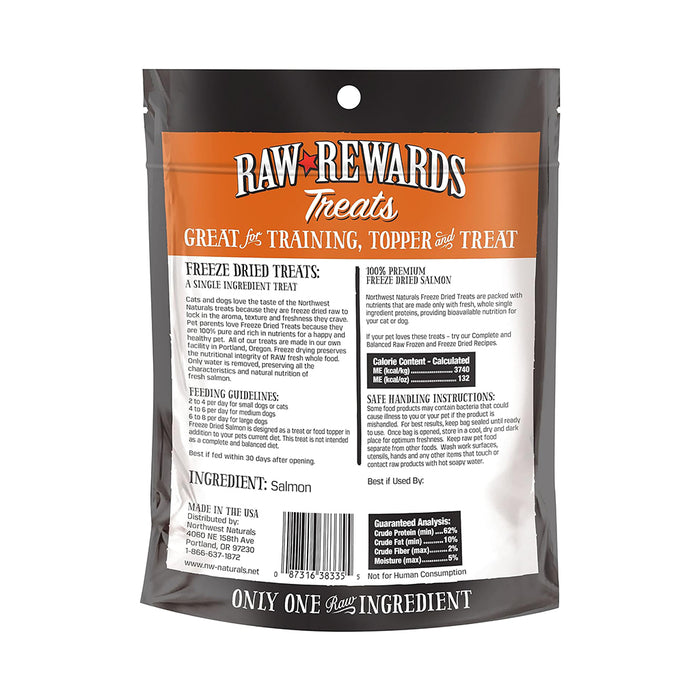 Freeze-dried Salmon 2.5oz back of bag.