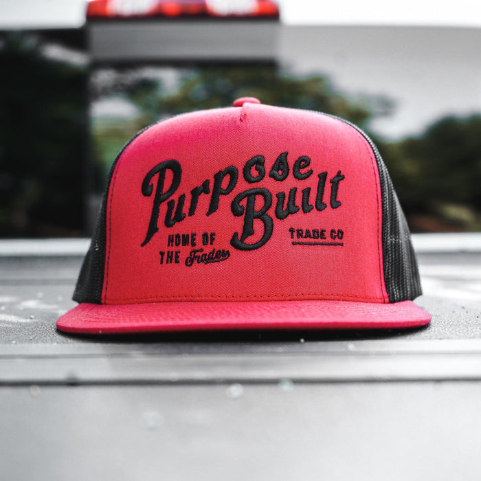 Purpose-Built Freightline snapback hat in red and black, further product image