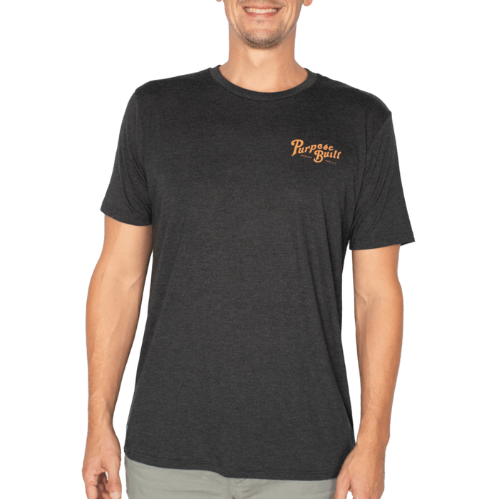Purpose-Built Freightline tee in black frost, front view of the graphic