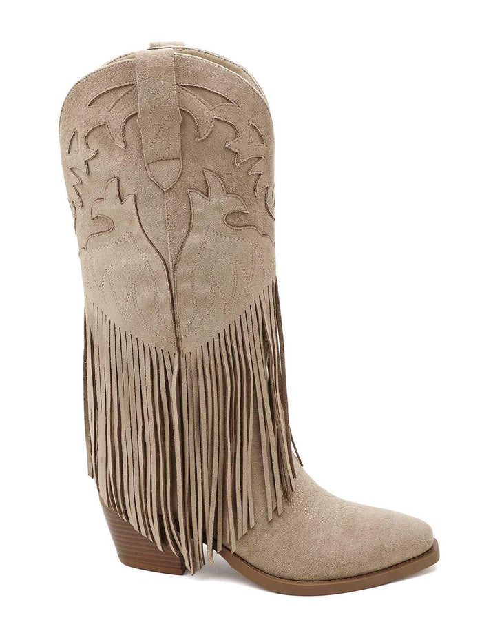 "Freya" western fringe boots taupe
