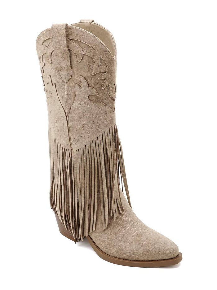 "Freya" western fringe boots taupe