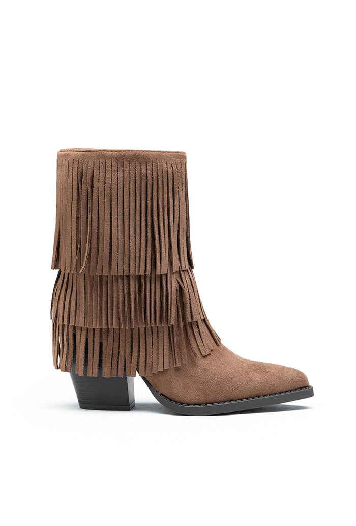 "Fringe" ankle boots light camel