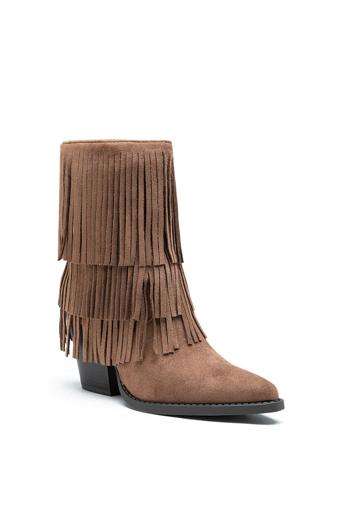 "Fringe" ankle boots light camel