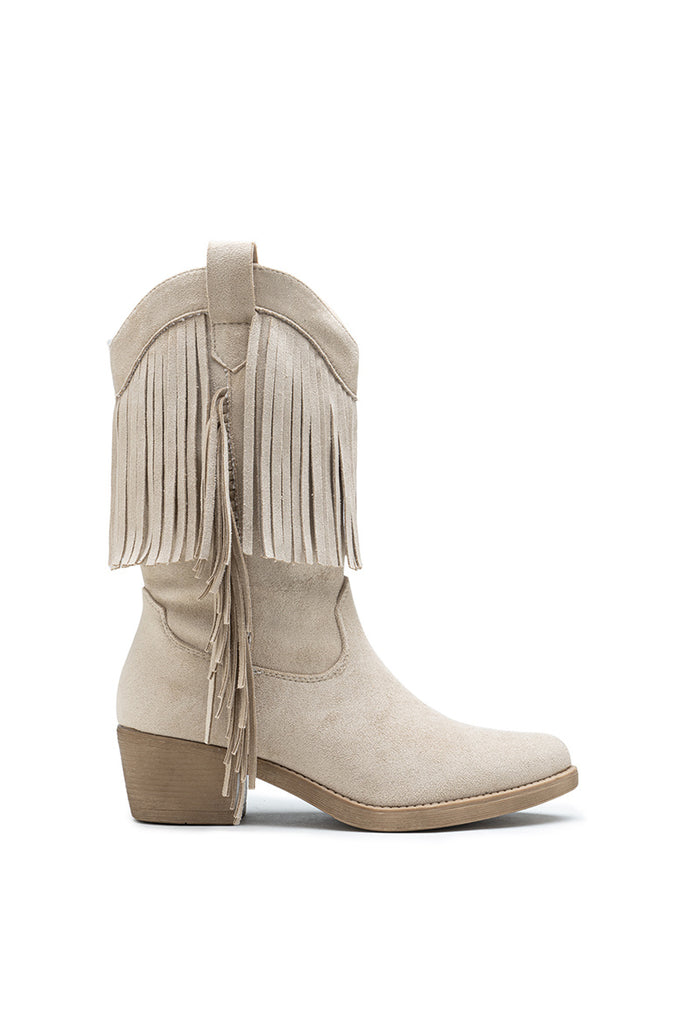 "Fringed" western boots beige