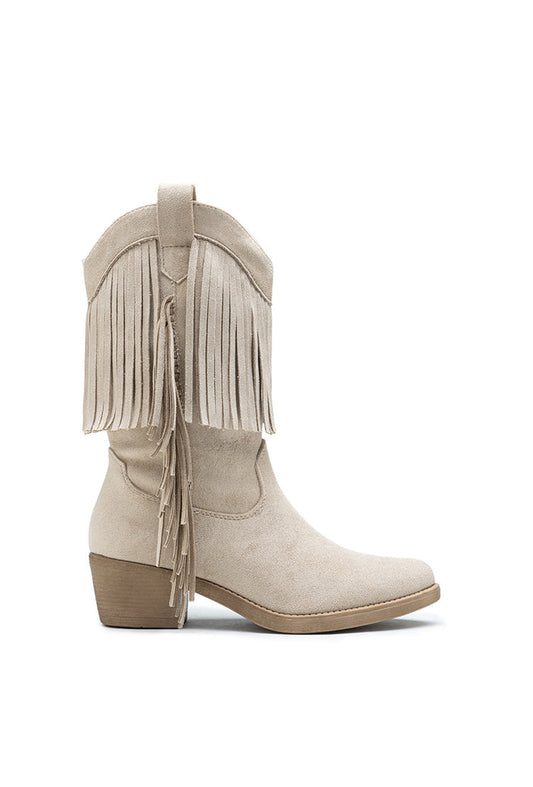 "Fringed" western boots beige