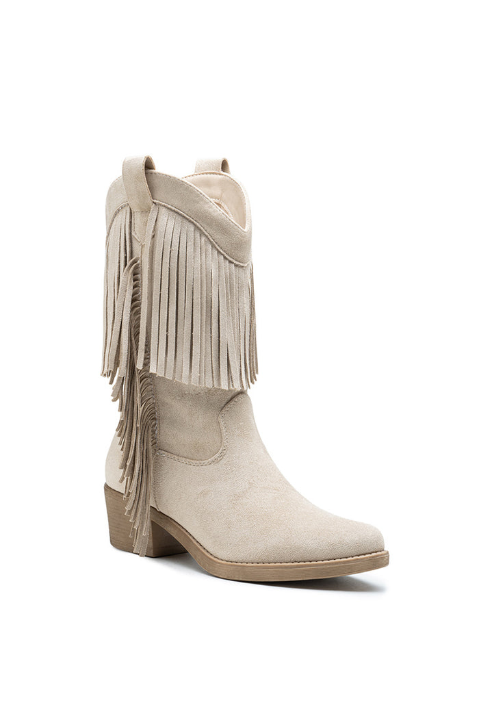 "Fringed" western boots beige