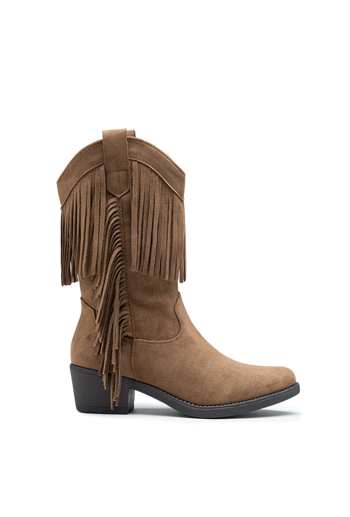"Fringed" western boots camel