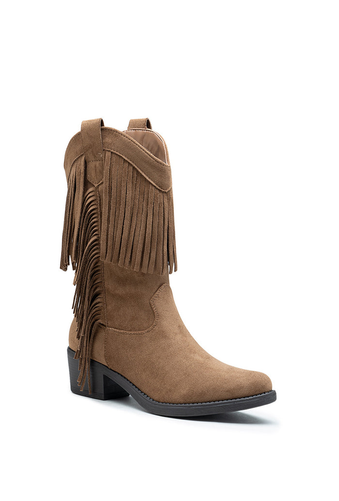 "Fringed" western boots camel