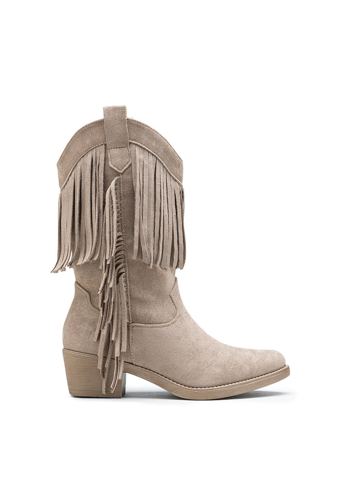 "Fringed" western boots taupe