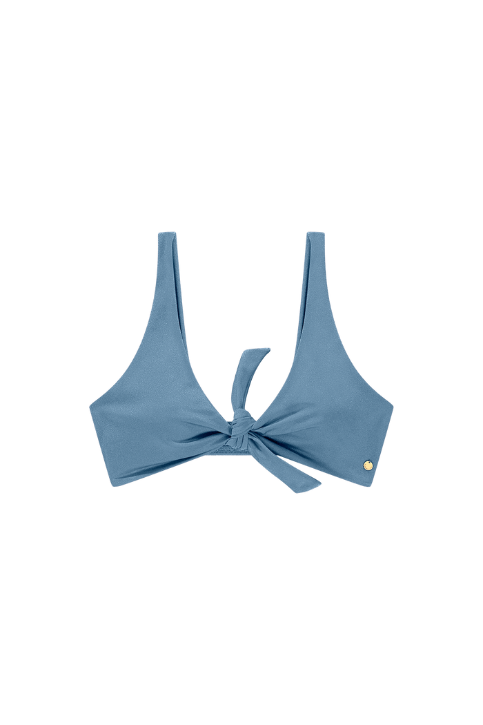lichtblauwe bikini top met knoop