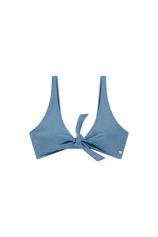 lichtblauwe bikini top met knoop