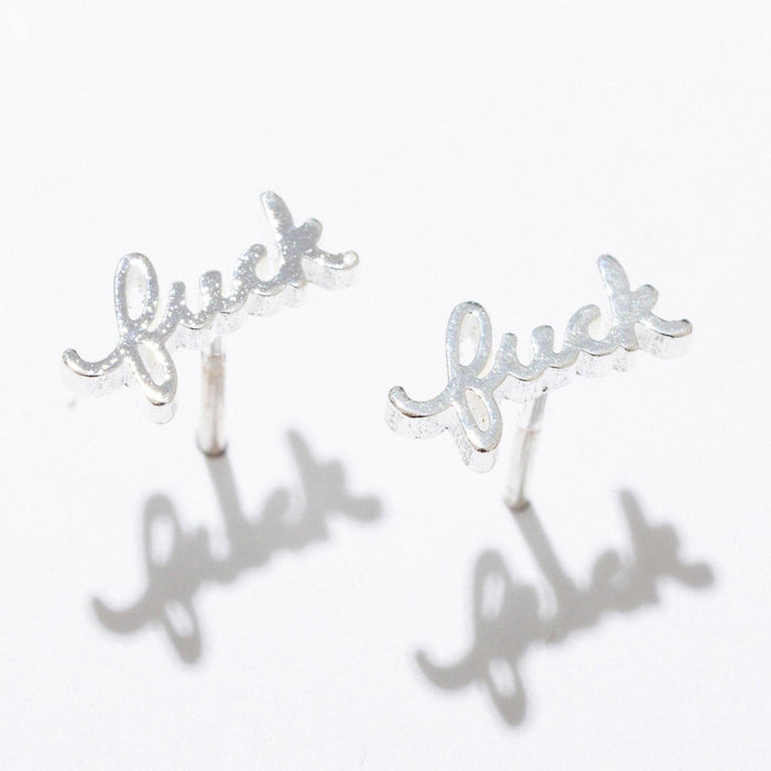 Fuck Script Stud Earring - Silver or Gold Plate, single/pair