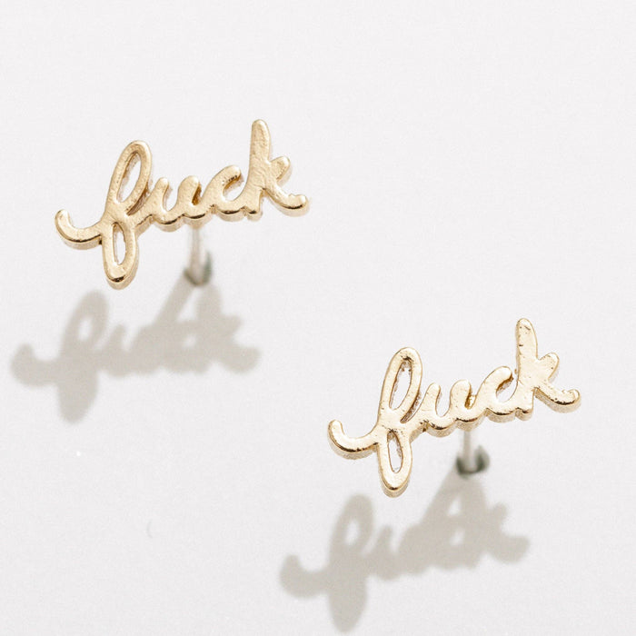 Fuck Script Stud Earring - Silver or Gold Plate, single/pair