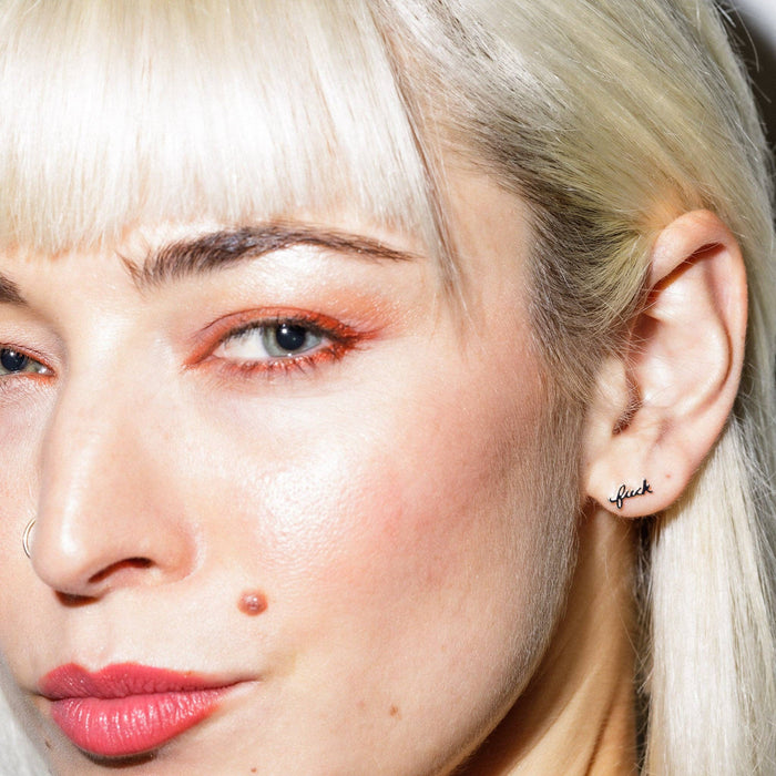 Fuck Script Stud Earring - Silver or Gold Plate, single/pair