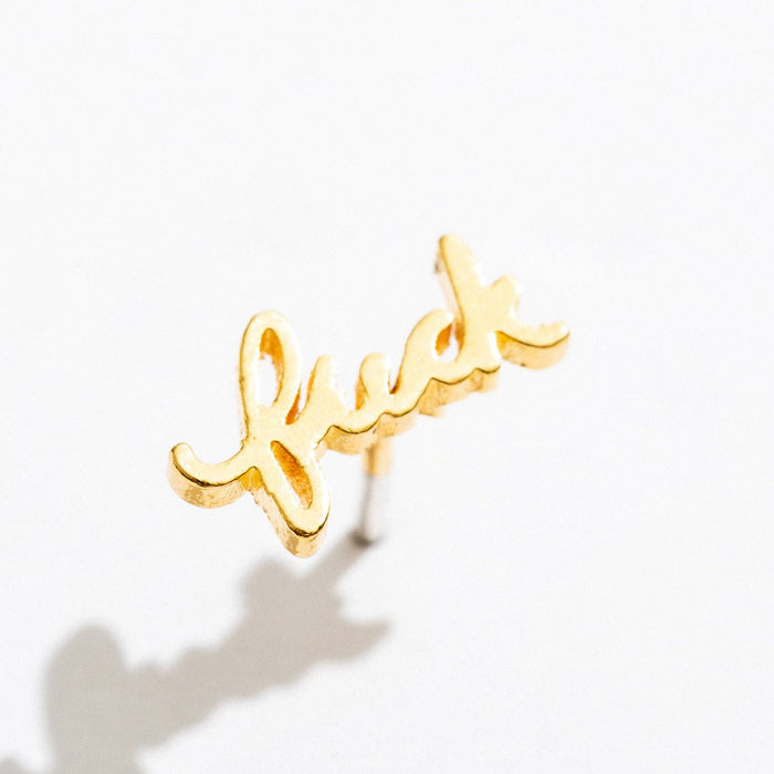 Fuck Script Stud Earring - Silver or Gold Plate, single/pair