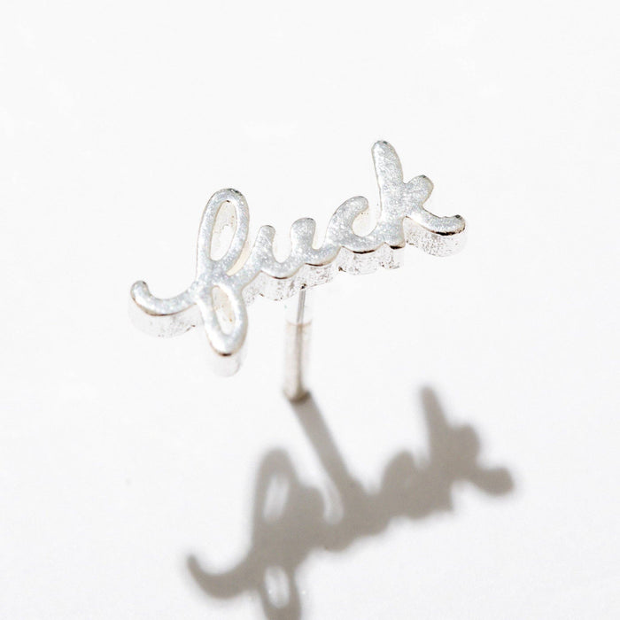 Fuck Script Stud Earring - Silver or Gold Plate, single/pair