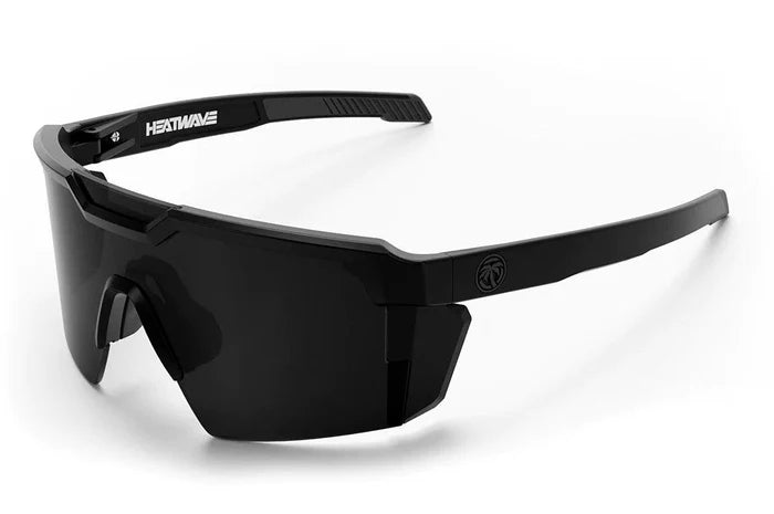 Side view of the Heat Wave Future Tech Z87+ safety sunglasses, black frame anti-fog lens