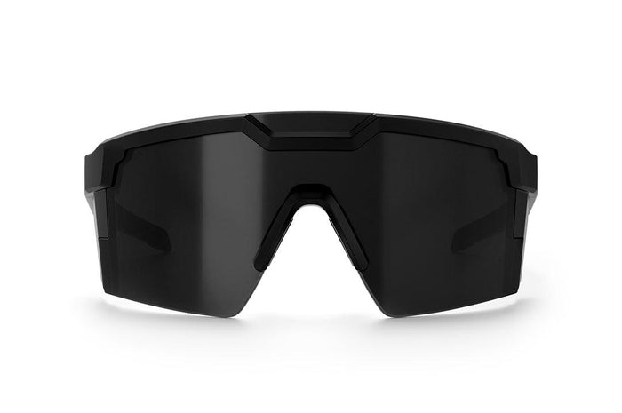 Front view of the Heat Wave Future Tech black Z87+ safety sunglasses with polarized lens