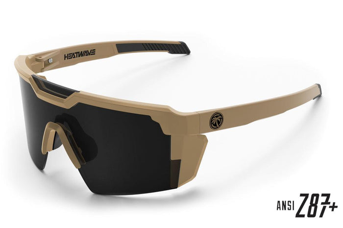 Heat Wave Future Tech Z87+ safety sunglasses in desert tan on a white background