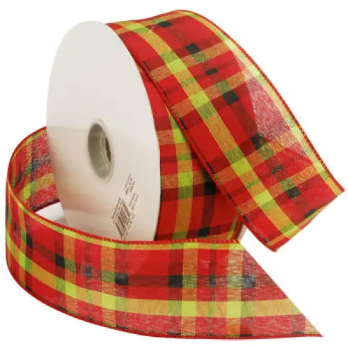 Gala Plaid Wired Ribbon - Red/Lime - 2-1/2’’ x 50 yd