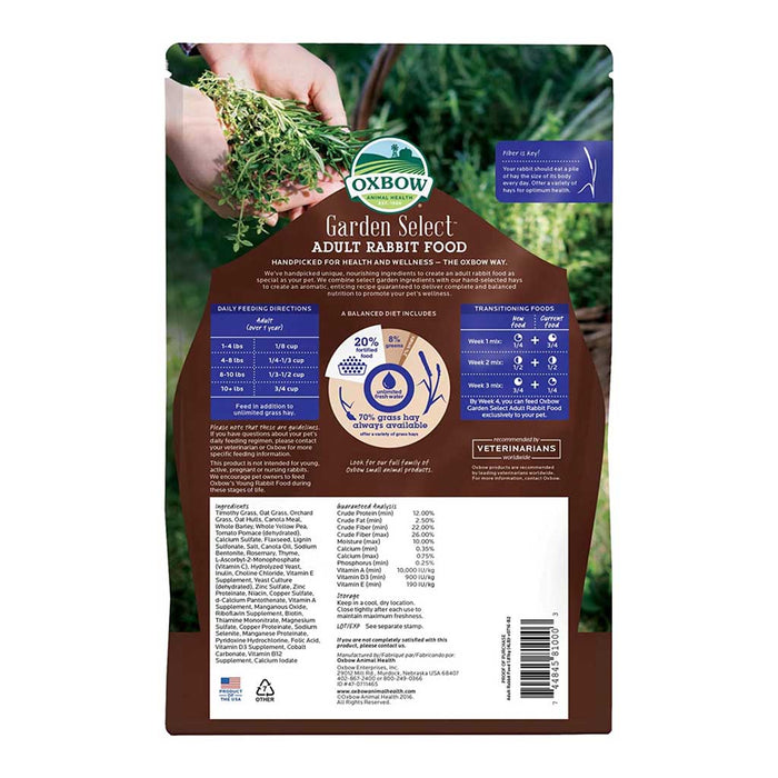Garden Select Adult Rabbit Food back of bag