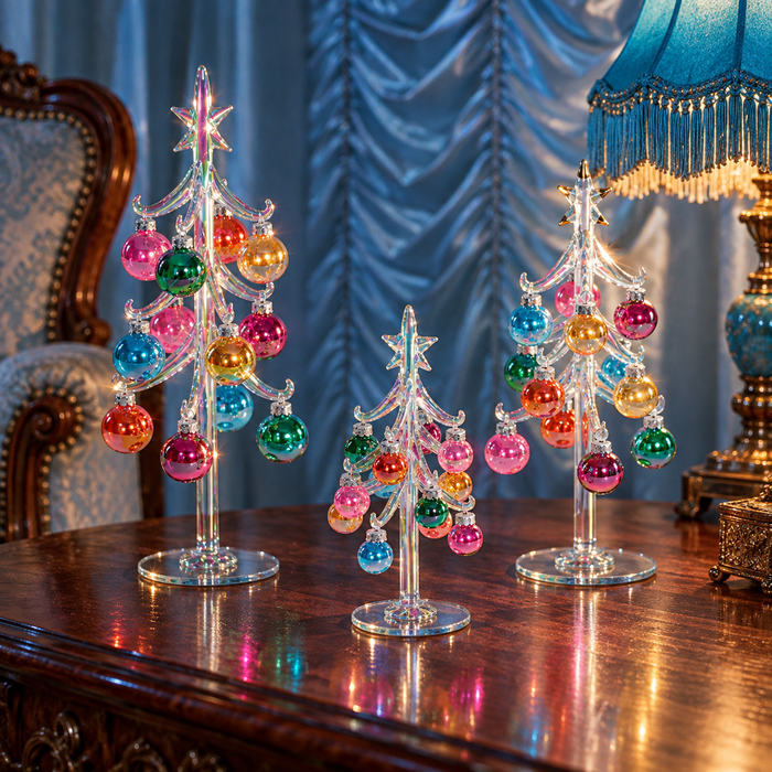 Glass Tree with Ornaments, Set of 3