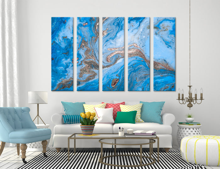 Gold Blue Abstract Canvas Print #1038