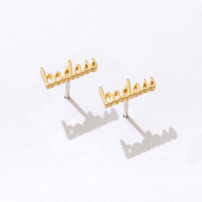 Gold Plated Badass Stud Earrings - Pair