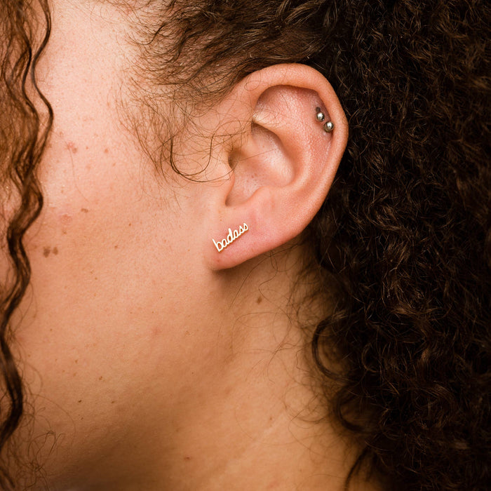 Gold Plated Badass Stud Earrings - Pair